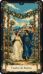 Carta Cuatro de Bastos del tarot