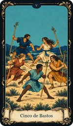 Carta Cinco de Bastos del tarot