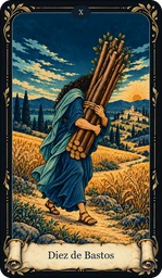 Carta Diez de Bastos del tarot